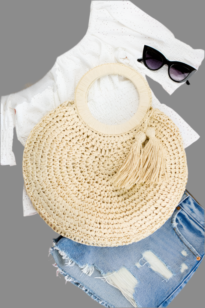 Straw Tassel O-Ring Tote